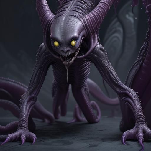 Detailed Close Up of a Scary Drooling Alien