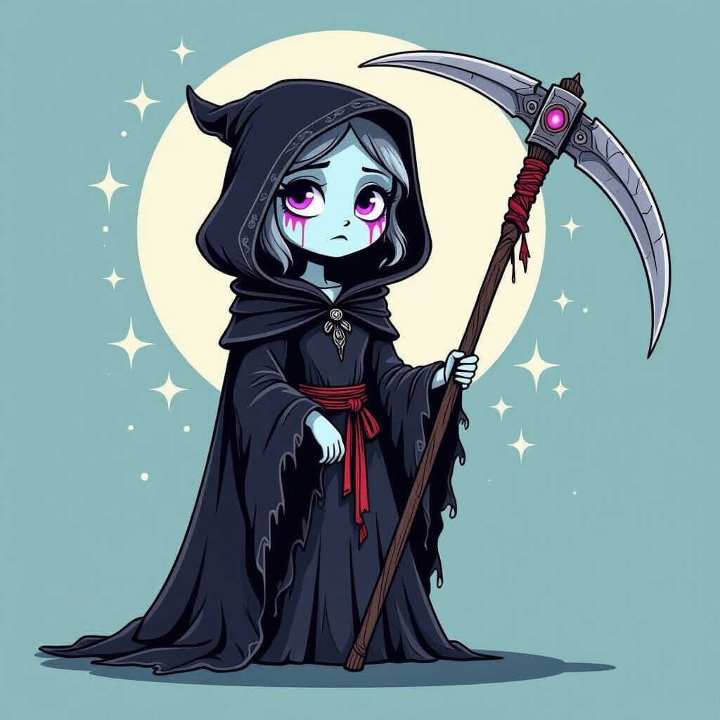 Anna Kendrick as Grim Reaper Bride in Cartoon Style