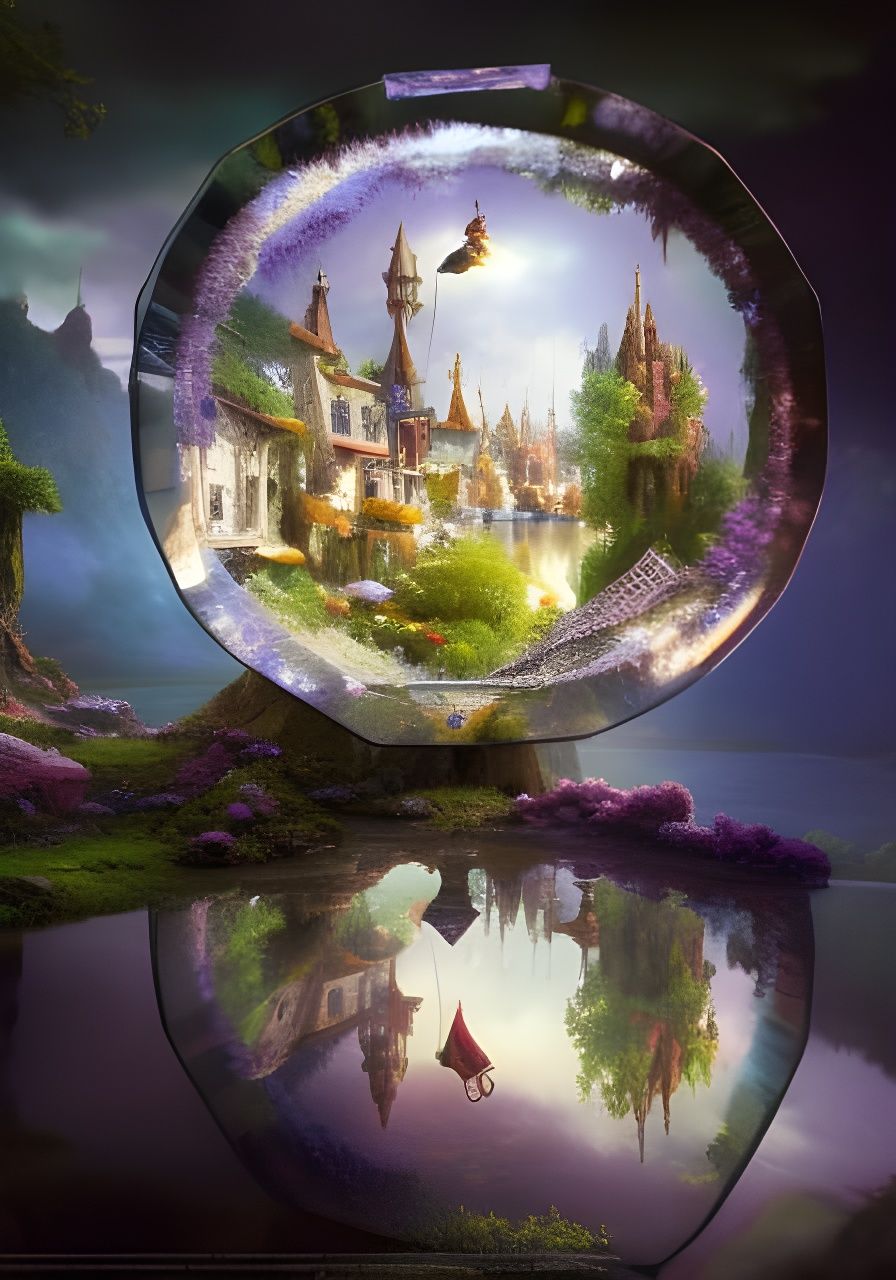 Fairytale Village with Glass Bridges in Fantasycore Style