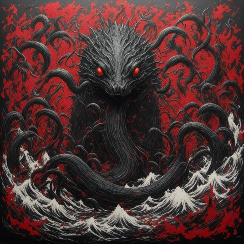 Loch Ness Monster with Graffiti and Ravens