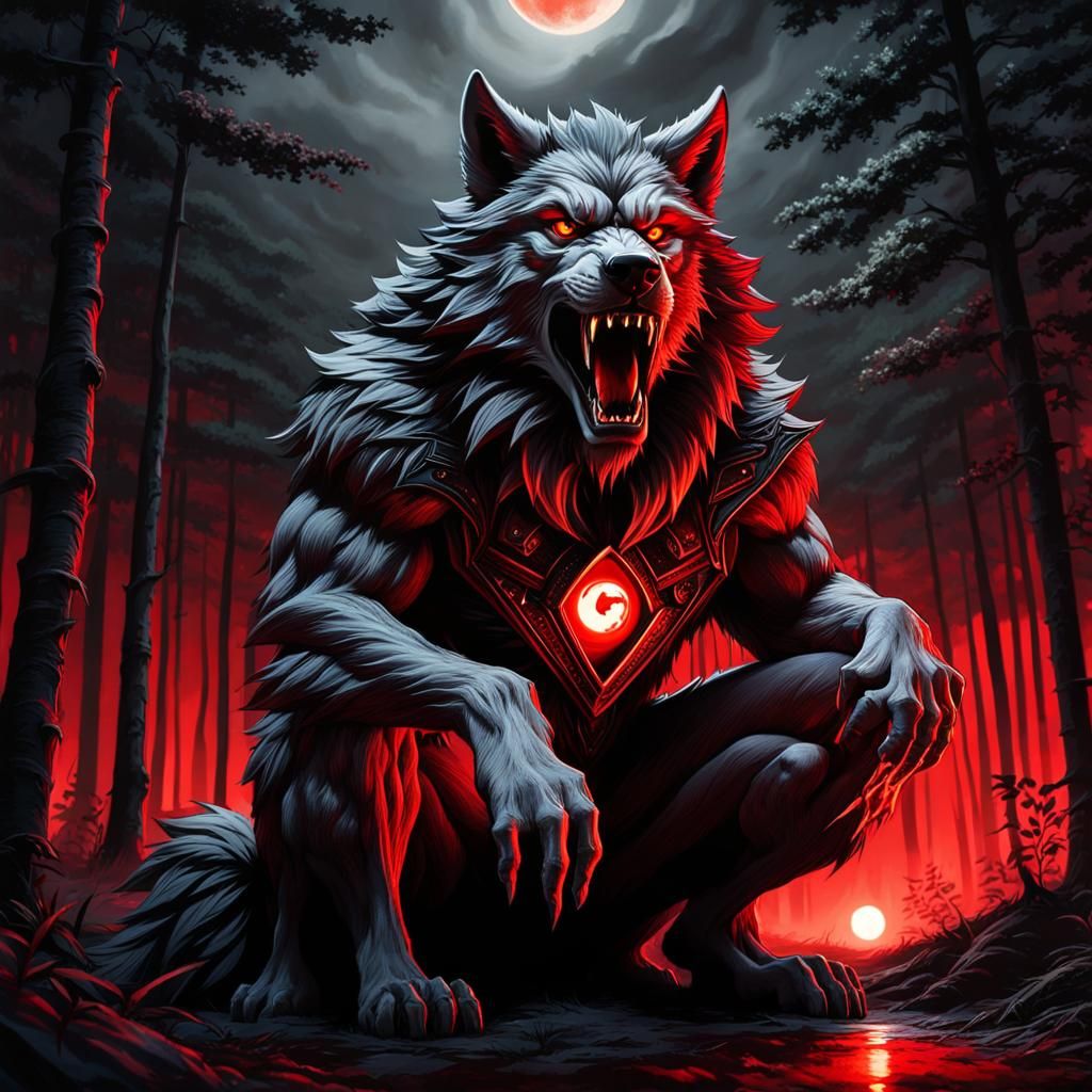 Man Transforms into Werewolf in Dark Forest