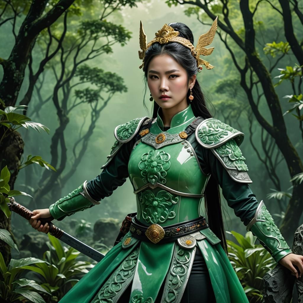 Hyperrealistic Female Warrior in Jadeite Armor