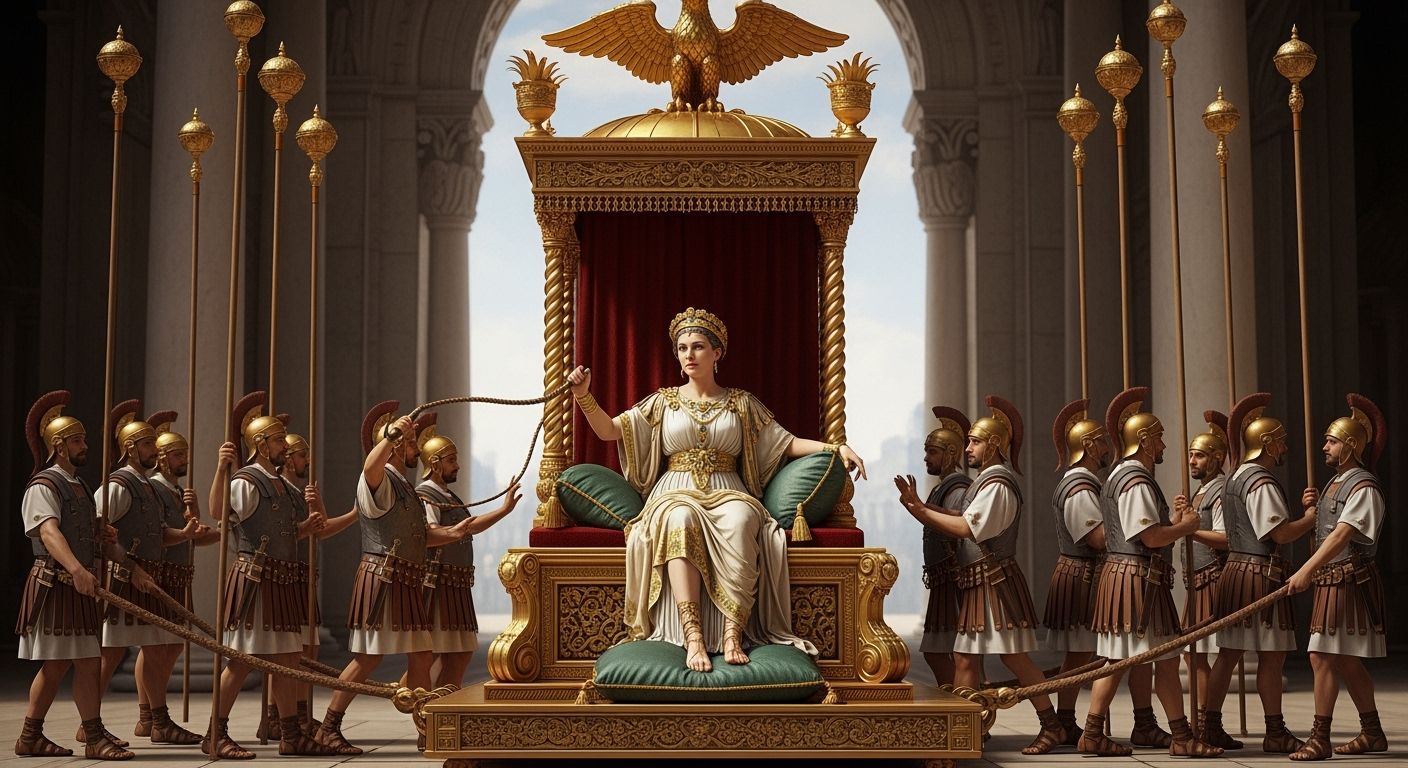 Roman Empress on Golden Throne in Baroque Style