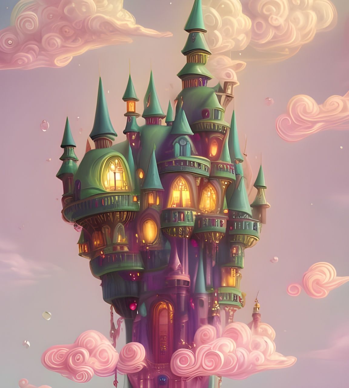 Jeweled Fantasy Castle on Cloud of Gems
