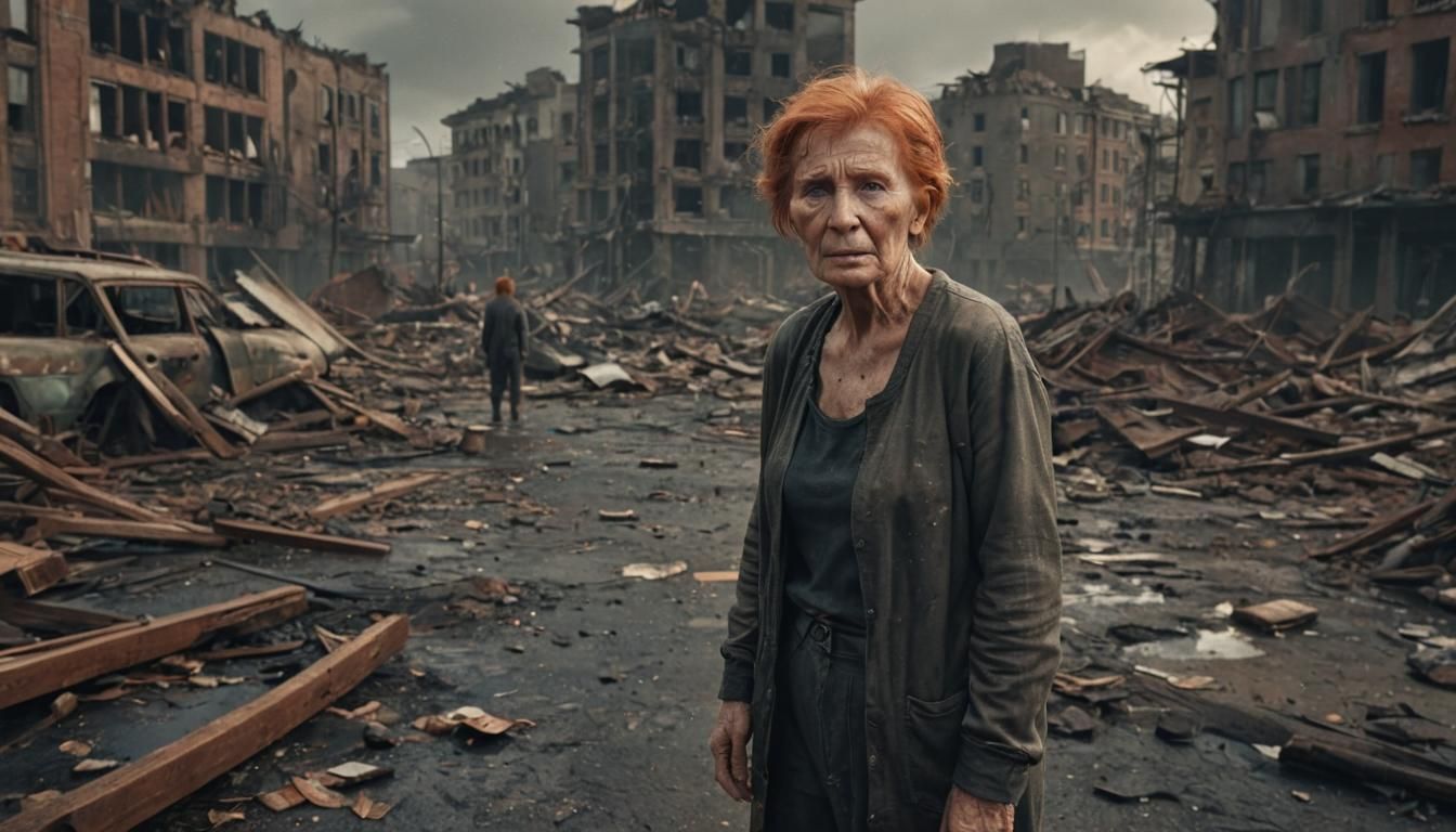 Grief in War-Torn Landscape: Hyper-Realistic Digital Art