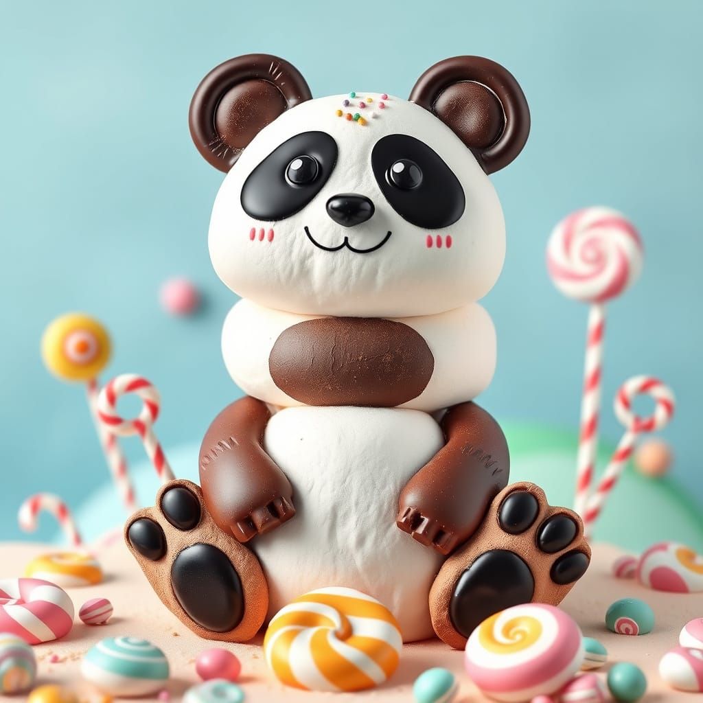 Candy Panda in Sugary Candyland: Dessert Fantasy Art