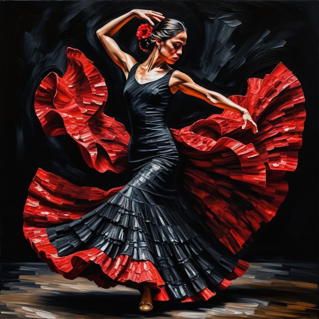 Flamenco Dancer in Impasto Oil Painting