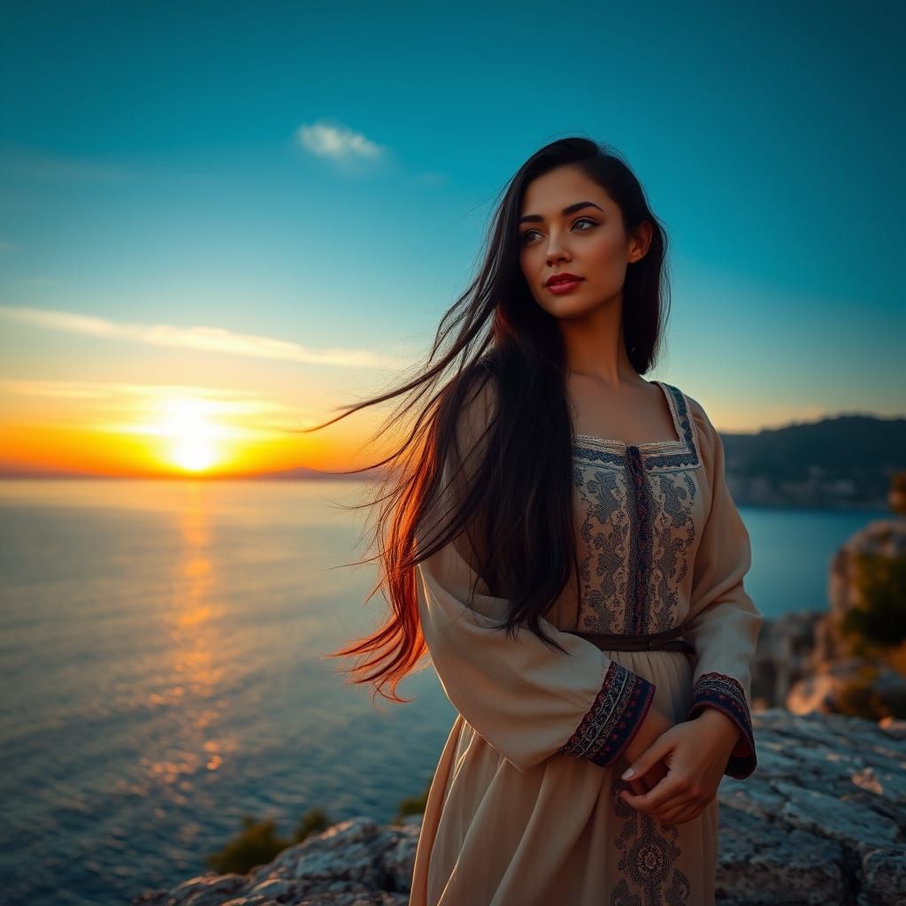 Ethereal Albanian Goddess at Sunset