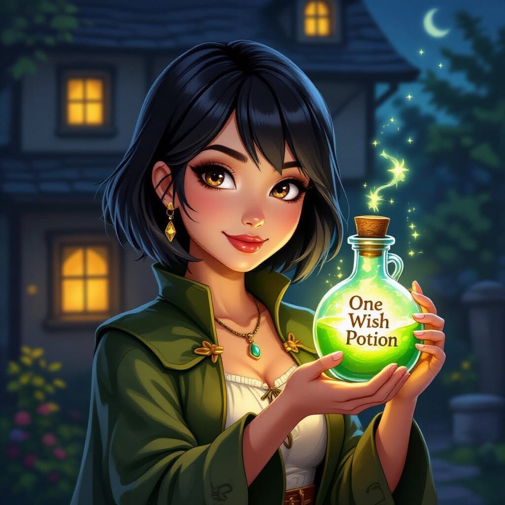 South Asian Witch Holds Wish Potion in Cozy Home
