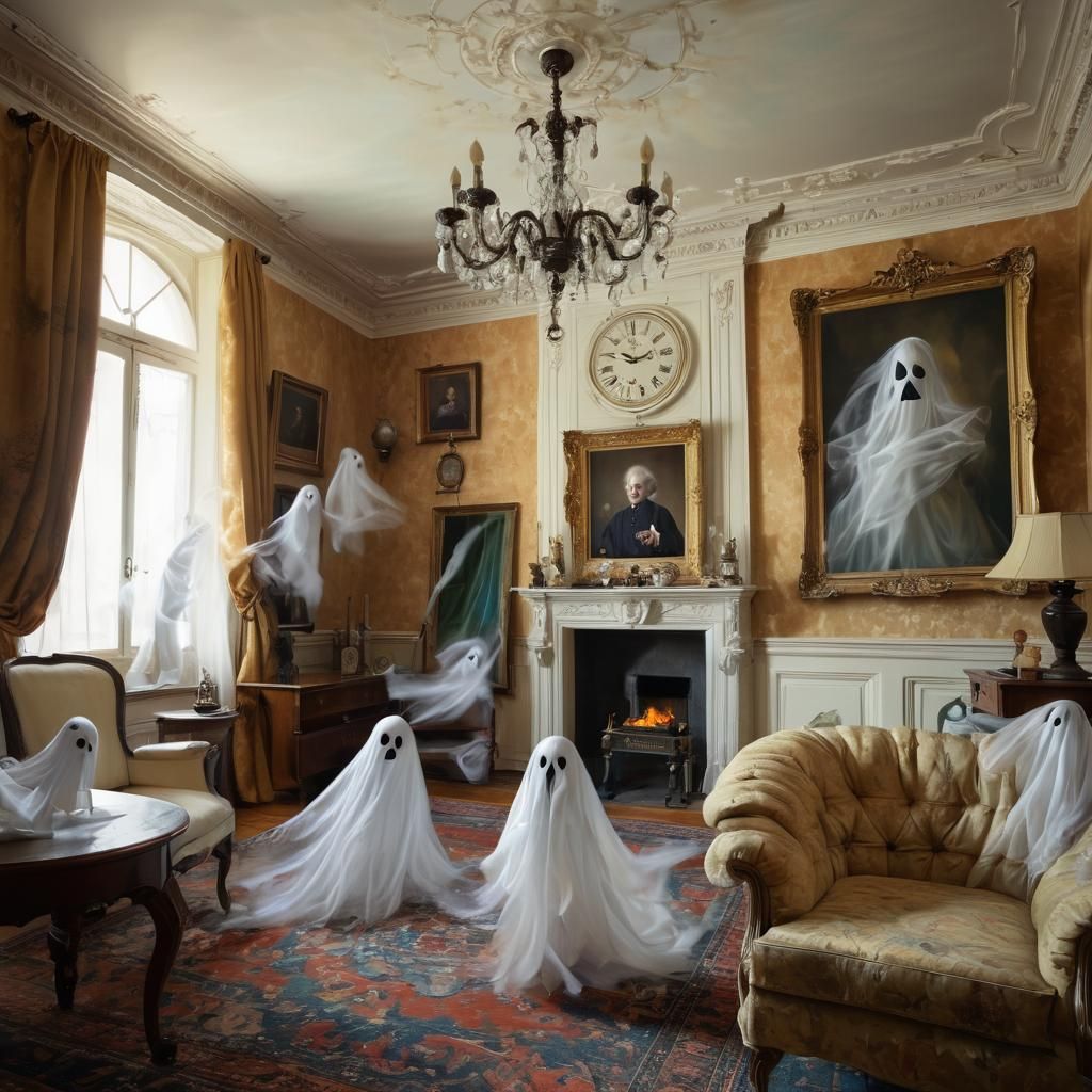 Ghosts Cause Mischief in Old Mansion Living Room
