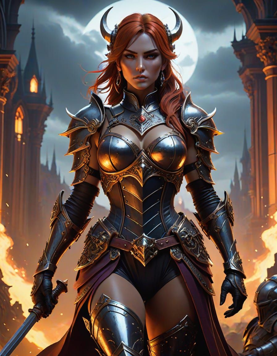 Dark Fantasy Demon Knight in Epic Action Pose