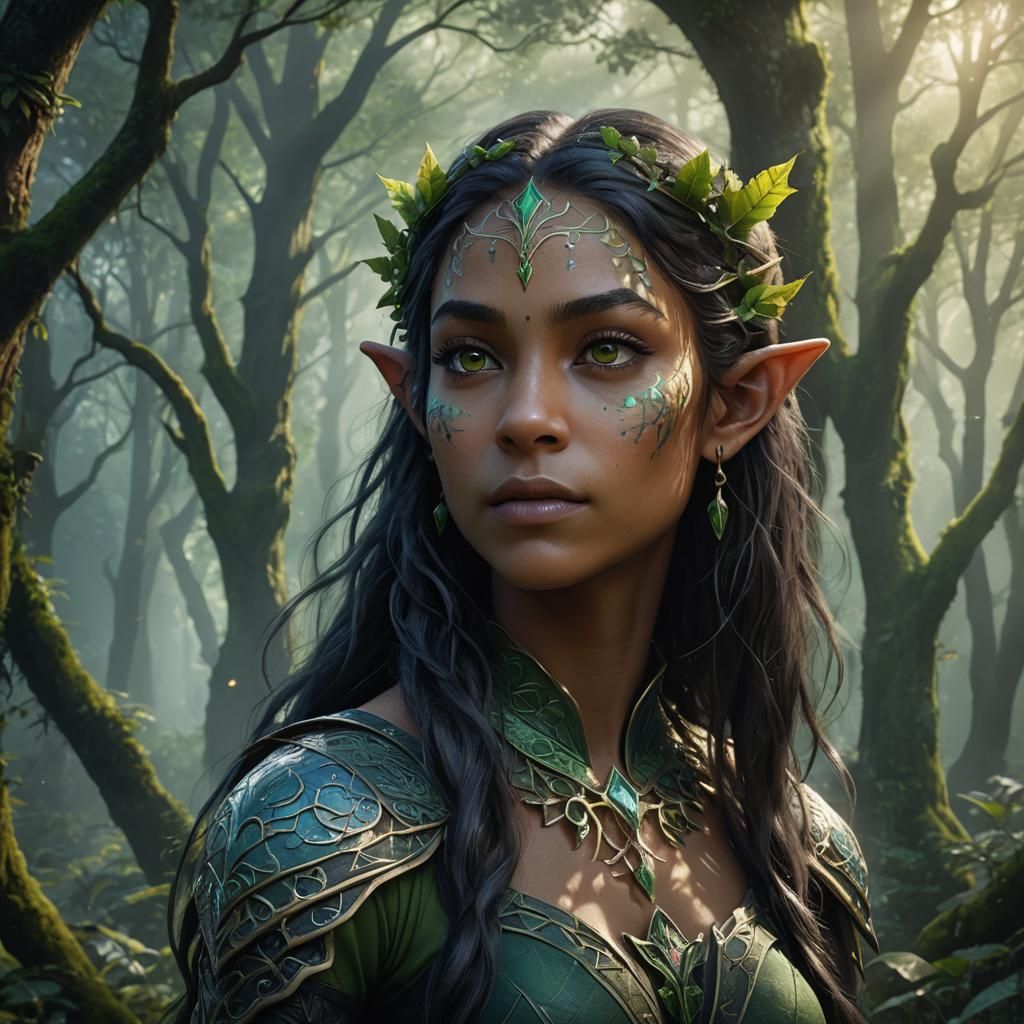 Ethereal Elf Portrait in Mystical Forest
