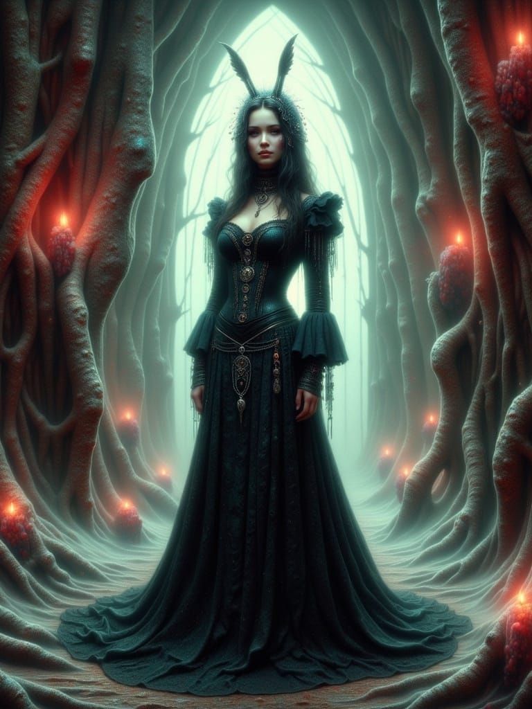 Surreal Gothic Belle Portrait in Dark Victorian Attire