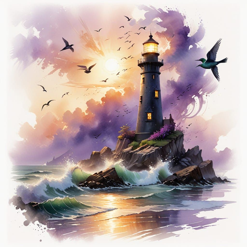 Obsidian Lighthouse Guides Shorebirds at Dusk