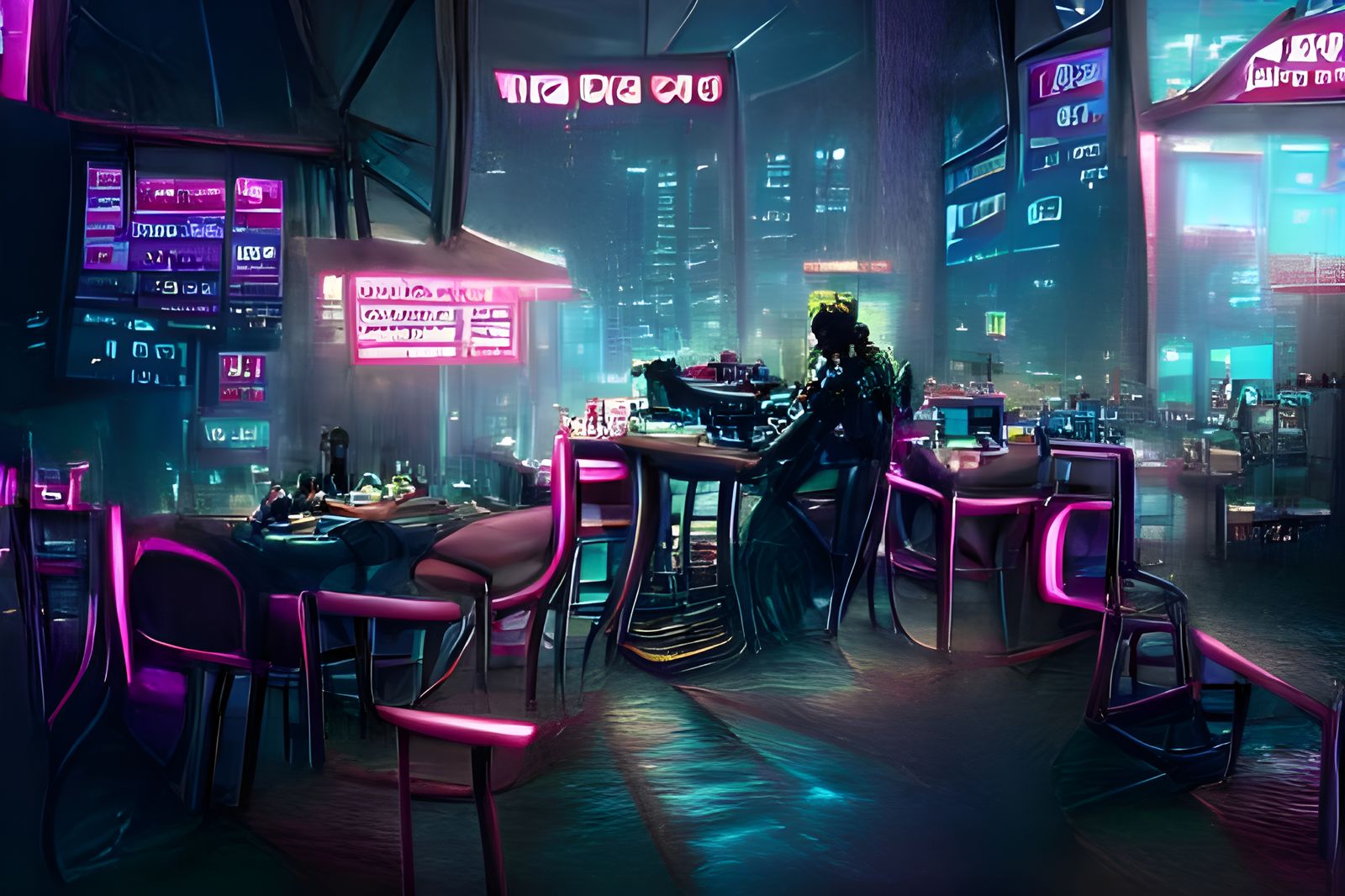 Cyberpunk Night Cafe: Neon Dreams