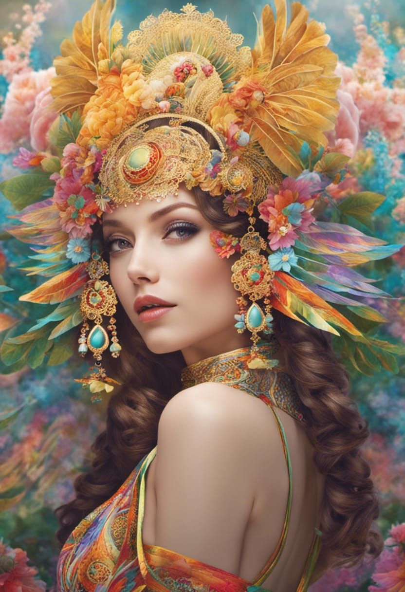 Supermodel in fashion show with a penacho