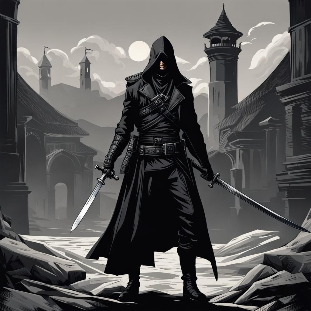 Assassin in Black with Dagger