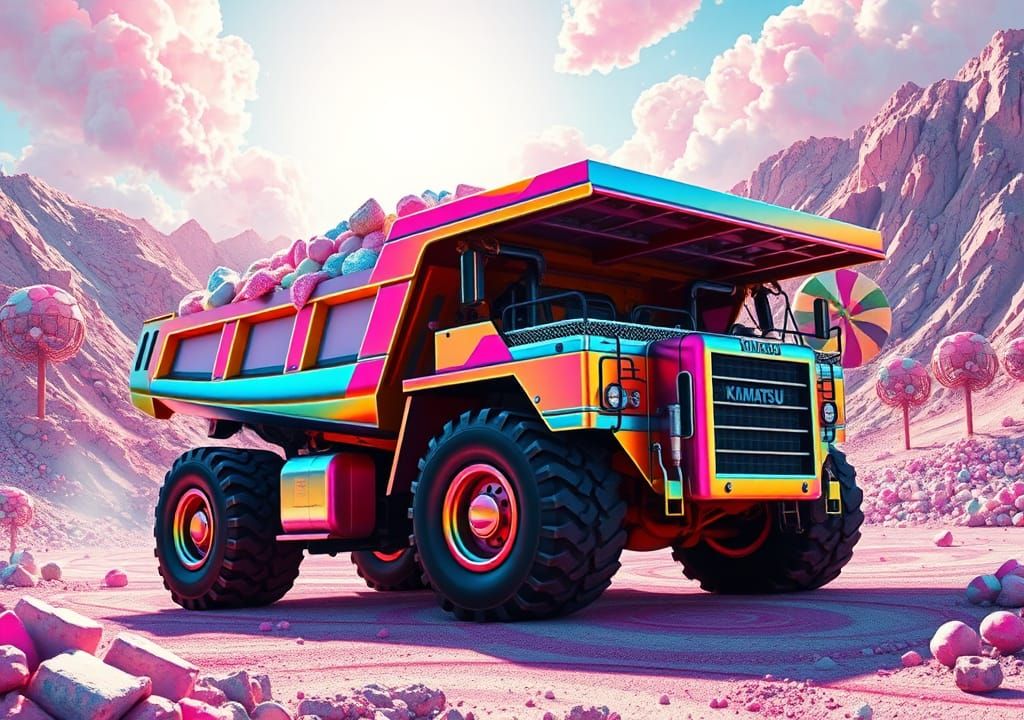 Candy Truck Transports Marshmallow Cargo in Digital Art Styl...