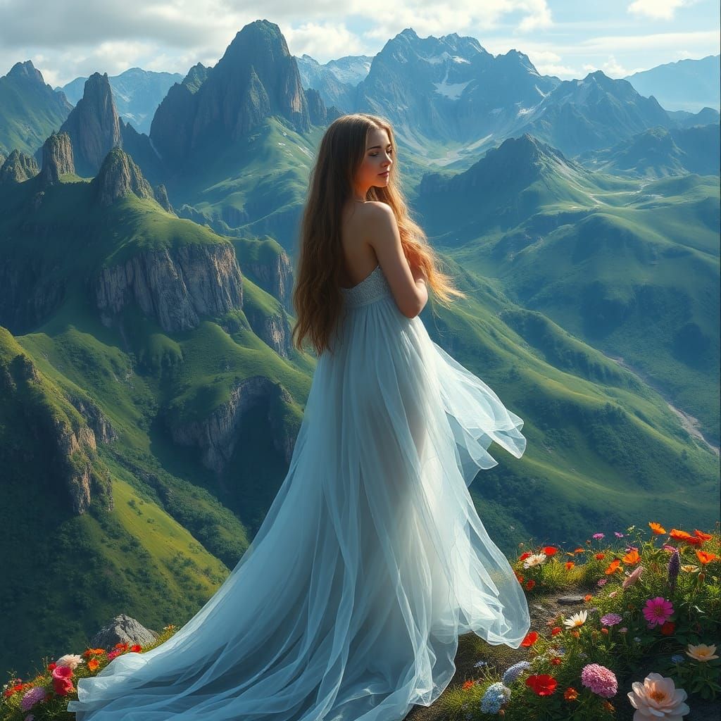 Mountain Woman Portrait in Plein-Air Painting Style