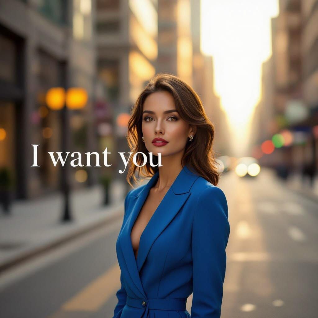Confident Woman in Blue Outfit on City Street