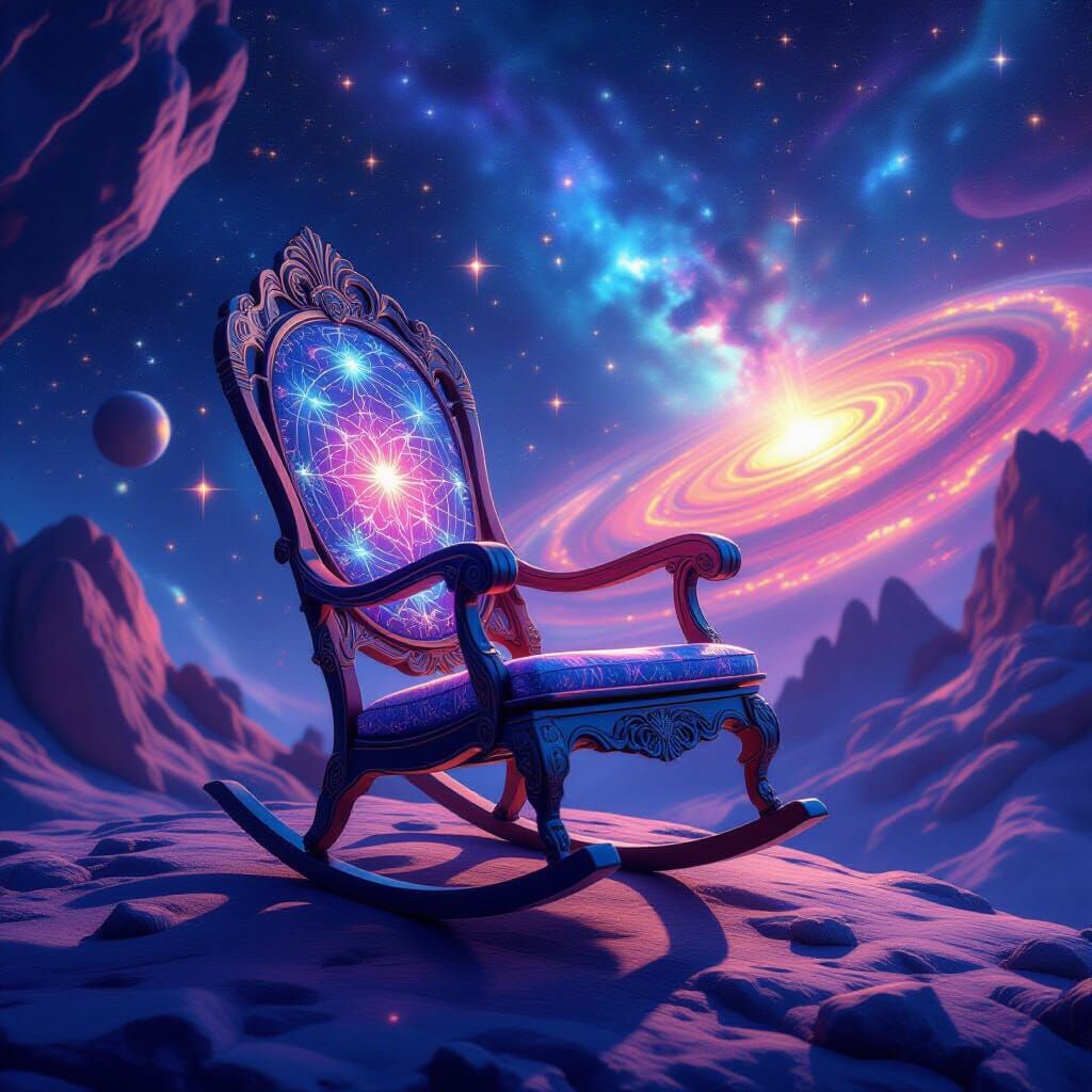 Stardust Rocking Chair on Asteroid in Psychedelic Style