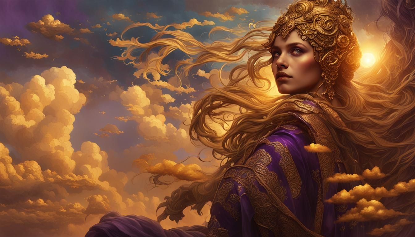 Golden Cloud Goddess in Dark Fantasy Style
