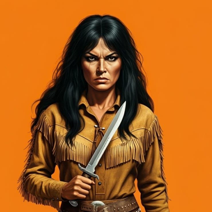 Fierce Woman with Knife in Vintage Paperback Style