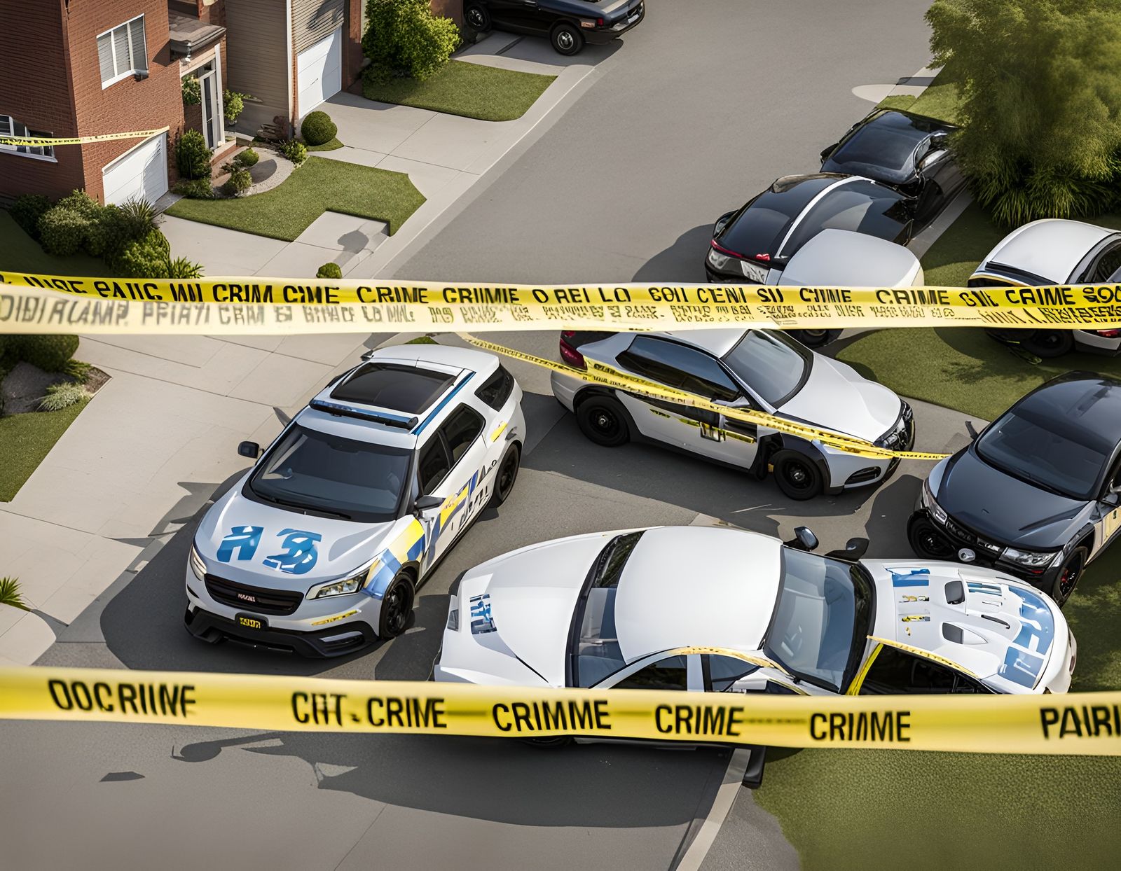 Busy Crime Scene with Police and Tape