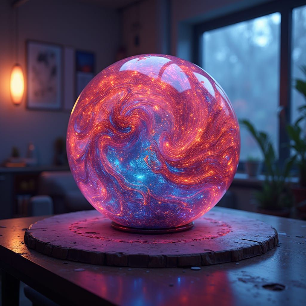 Vibrant Sphere with Swirling Patterns in Photorealistic 3D