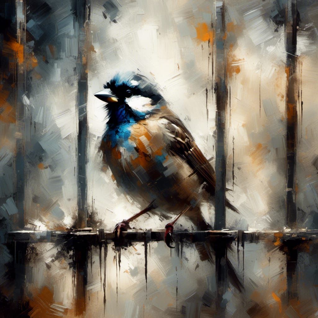 Contemplative Sparrow: Impasto Prison View