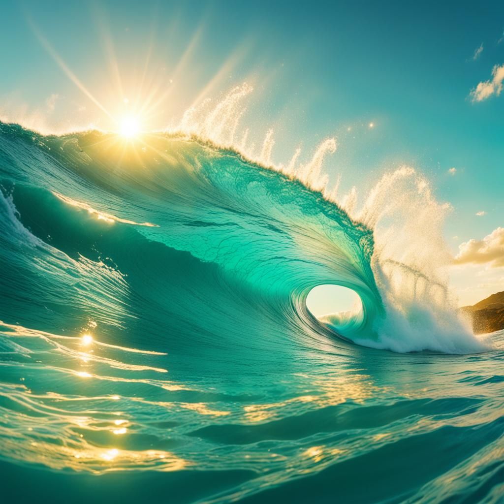 Turquoise Wave Interior in Hyperrealistic Style