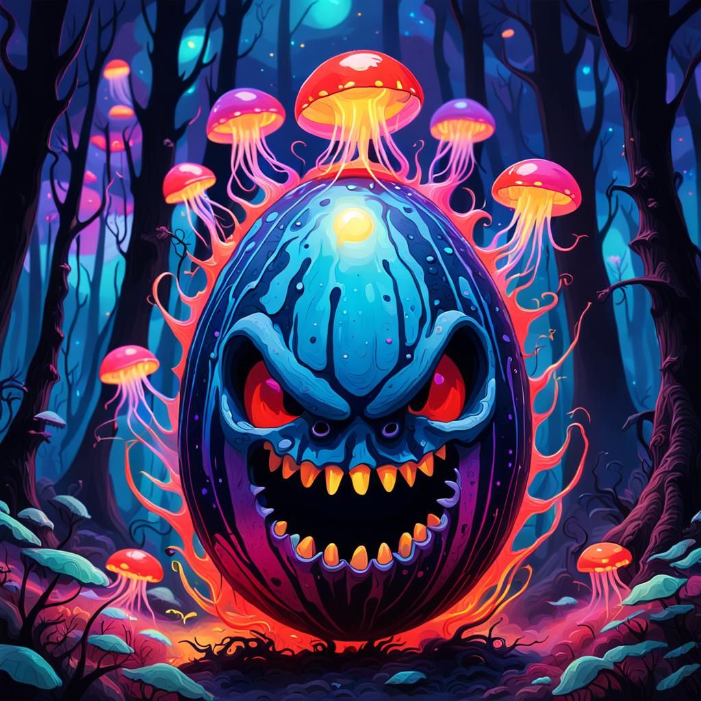 Psychedelic Egg in Dark Forest: Surreal Macro Photography