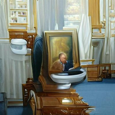 Political Satire: Leader on Toilet, Oil Painting