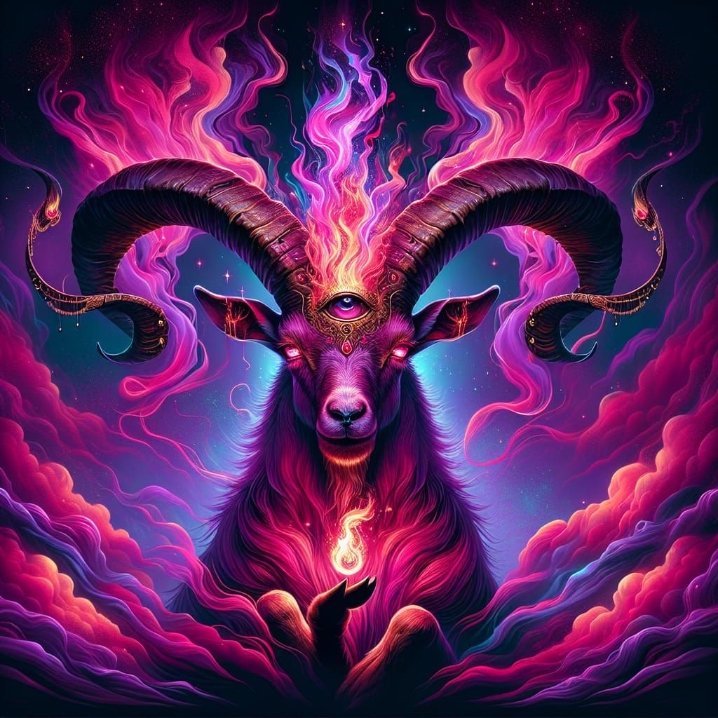 Mystical Ibex as Cernunnos in a Neon Savanna