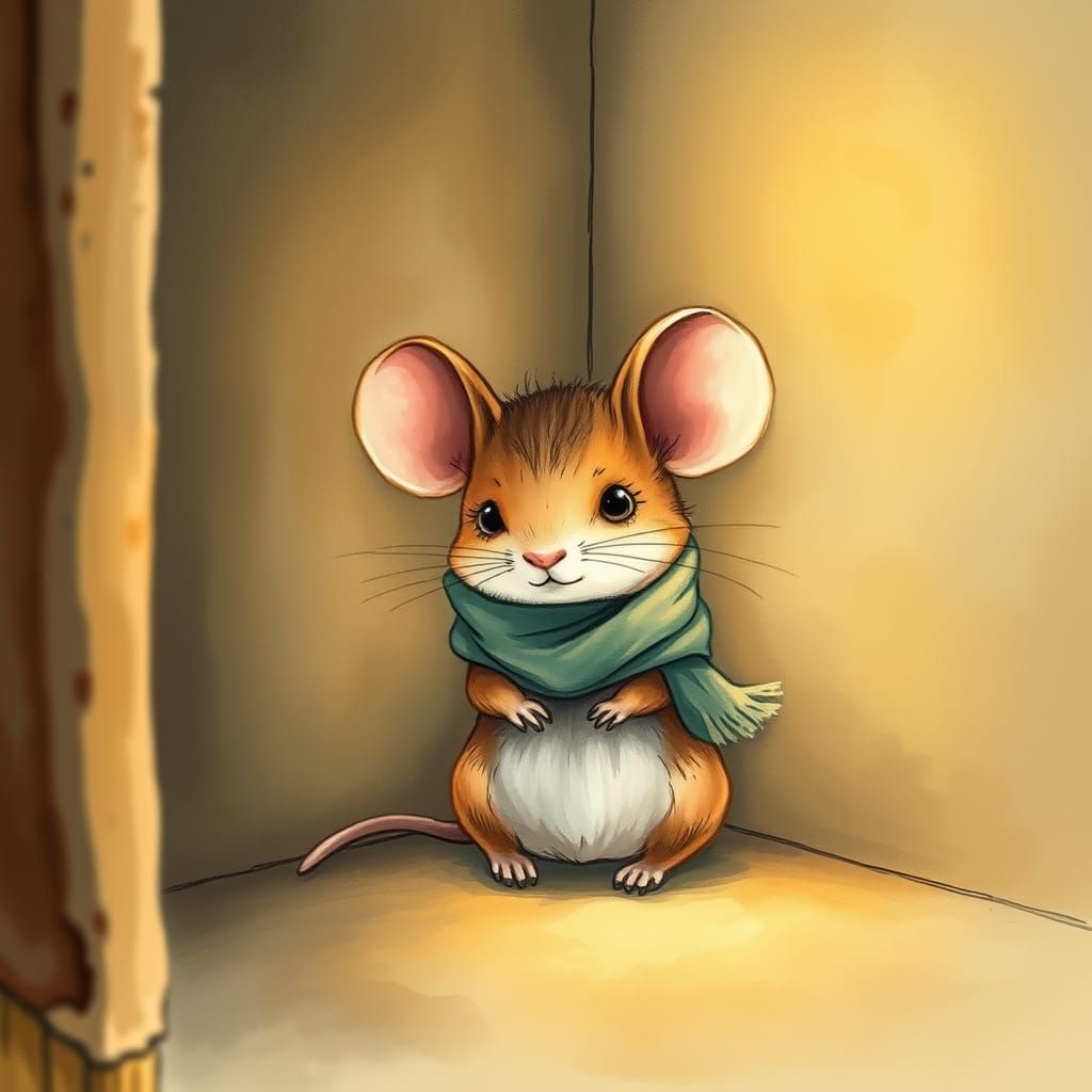Shy Mouse in Cozy Corner: Watercolor Storybook Art