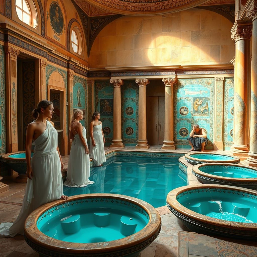 Elegant Roman Bath in Turquoise Style