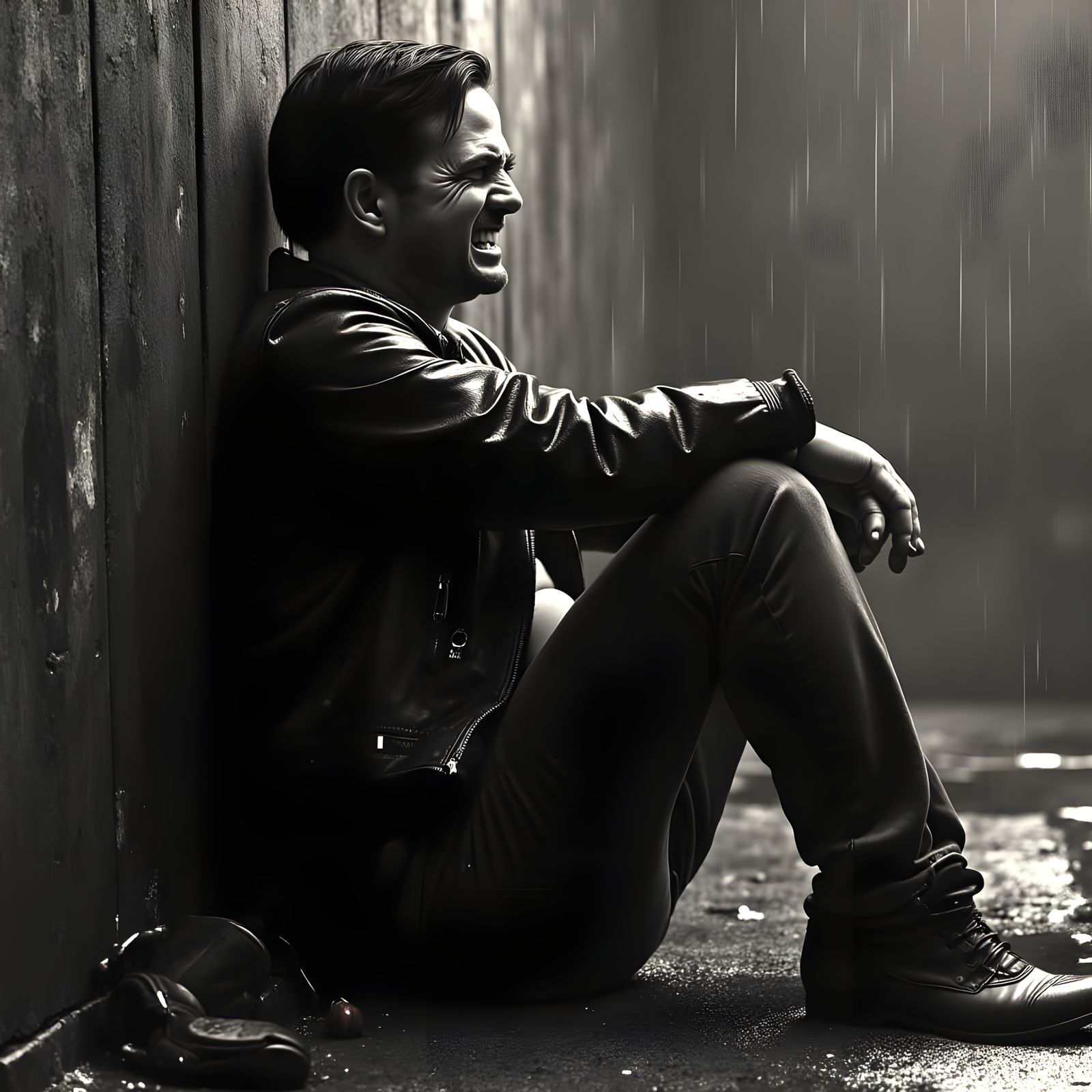 Surreal 1930s Cartoon-Inspired Portrait of a Man in Despair