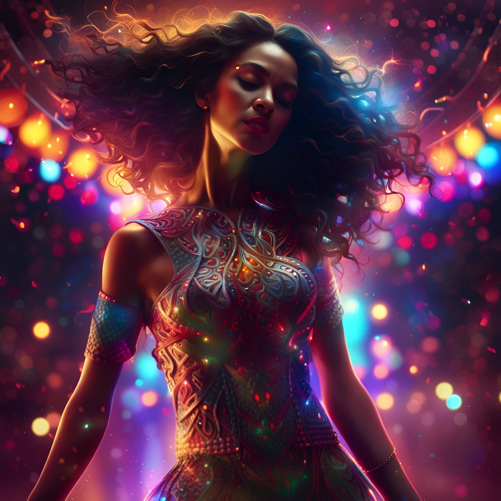 Beautiful Woman Dancing in a Digital Painting