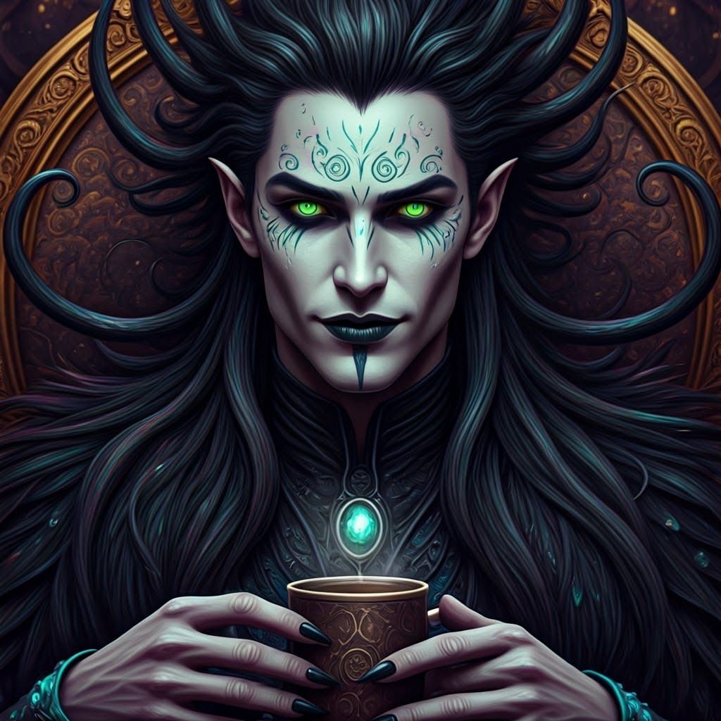 Fantasy Character with Glowing Eyes in Chiaroscuro Style