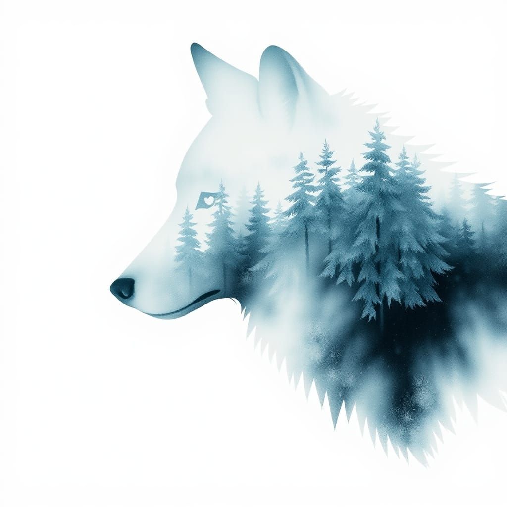 Dreamy Wolf Silhouette in Soft Ink Brushstrokes