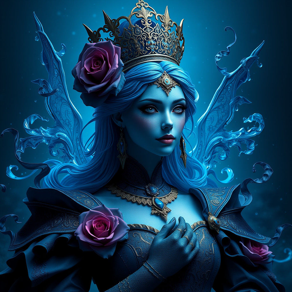 Blue and Black Rose Queen: Detailed Matte Painting
