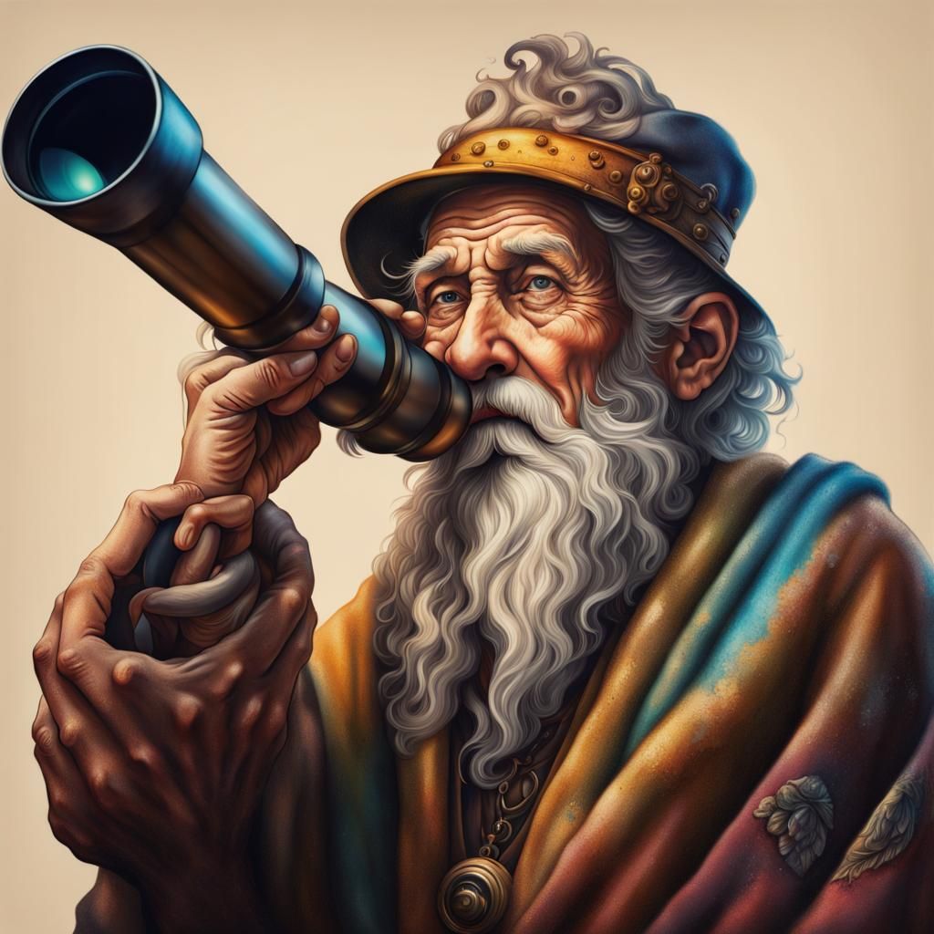 Wise Man Sharing Wisdom Through Telescope