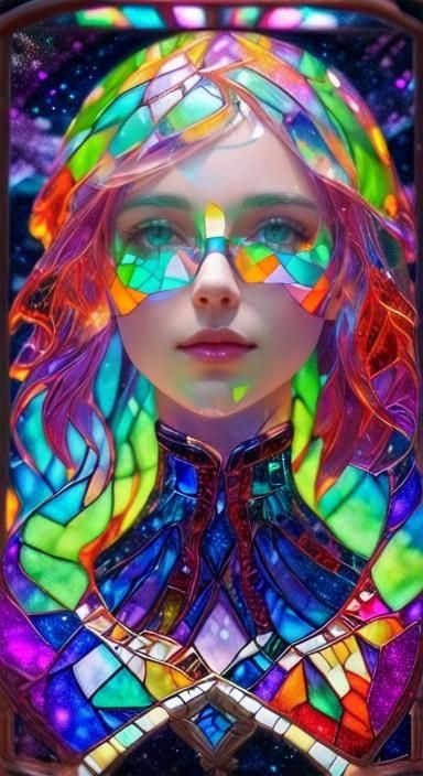 Stained Glass Galaxy Portrait in Mosaic Style