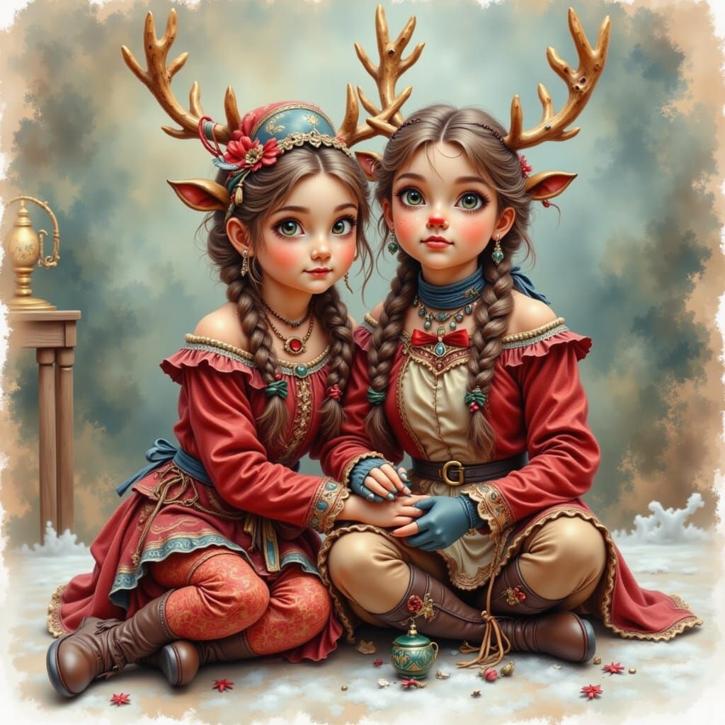 Girl and Rudolph in Barn Watercolor Sketch