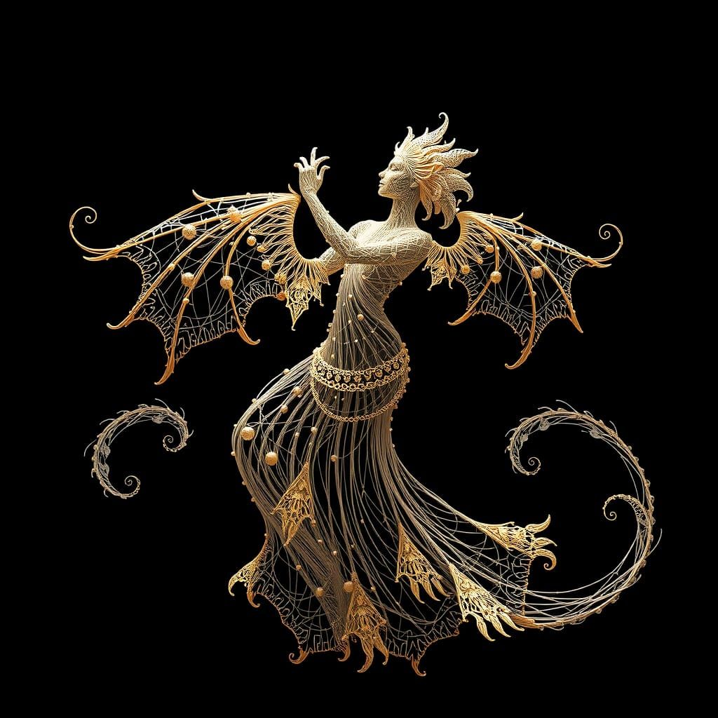 String Art Flamenco Dancer with Fractal Curves