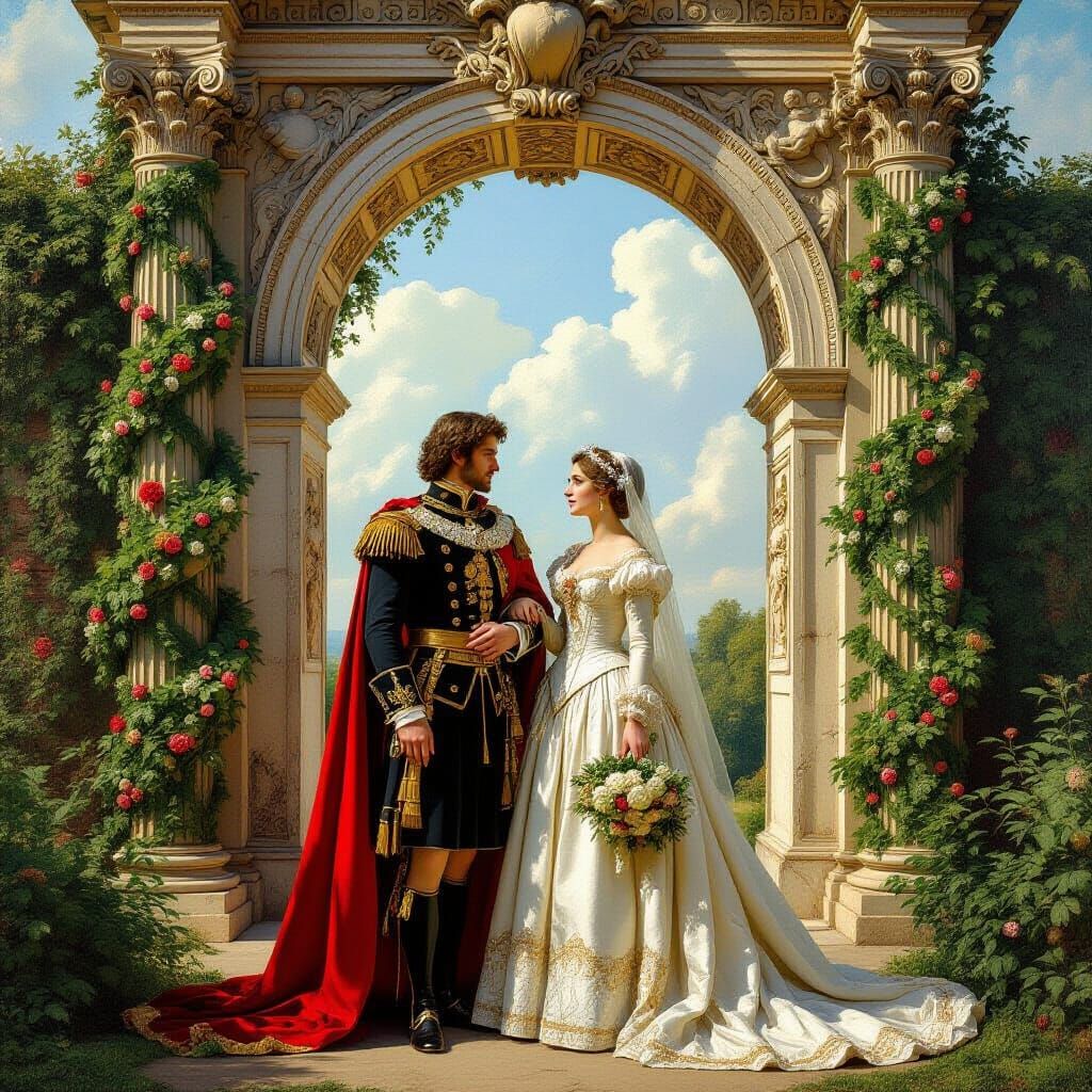 Lavish Wedding Before Ancient Roman Archway