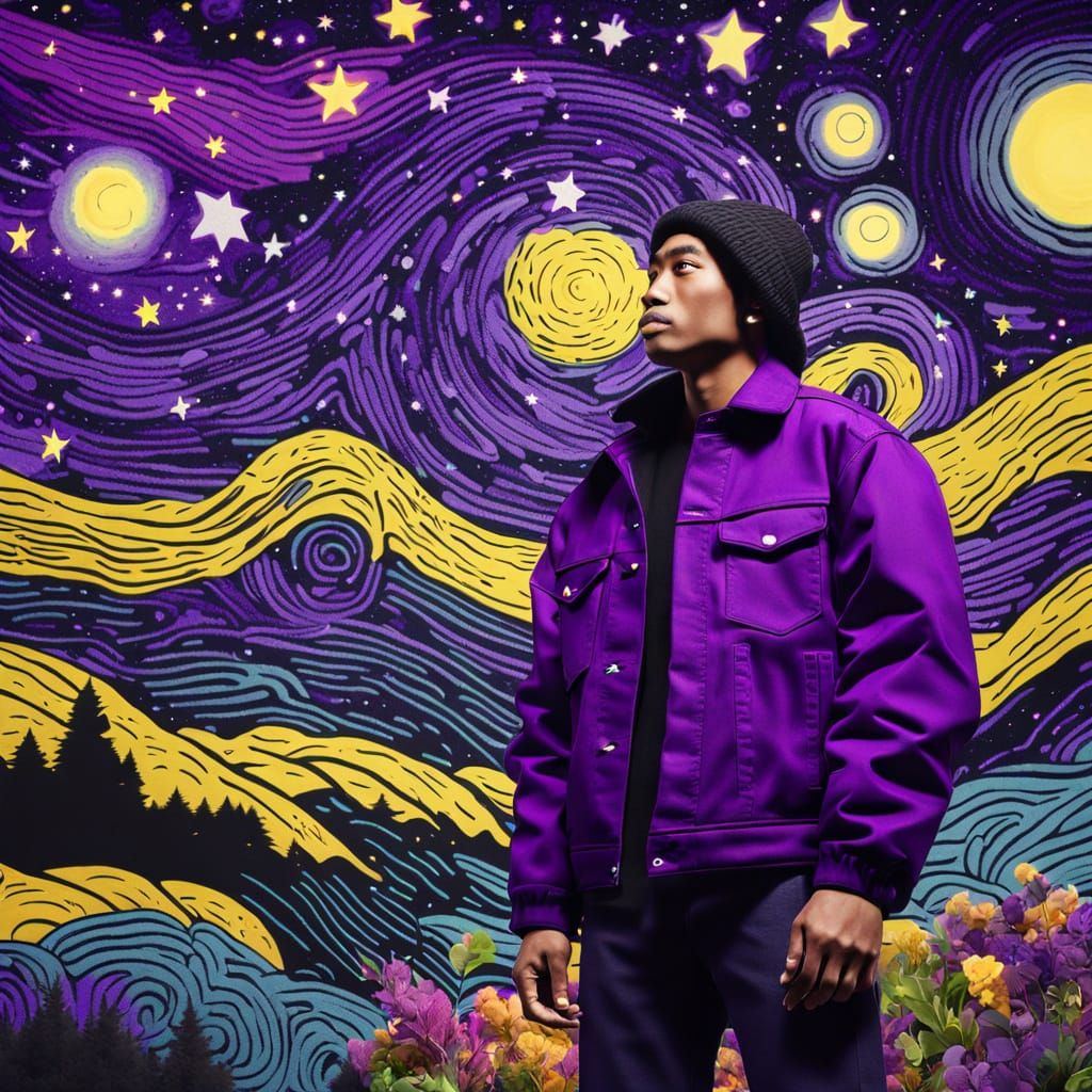 Starry Night Sky Trucker Jacket in Rich, Warm, Vibrant Color...
