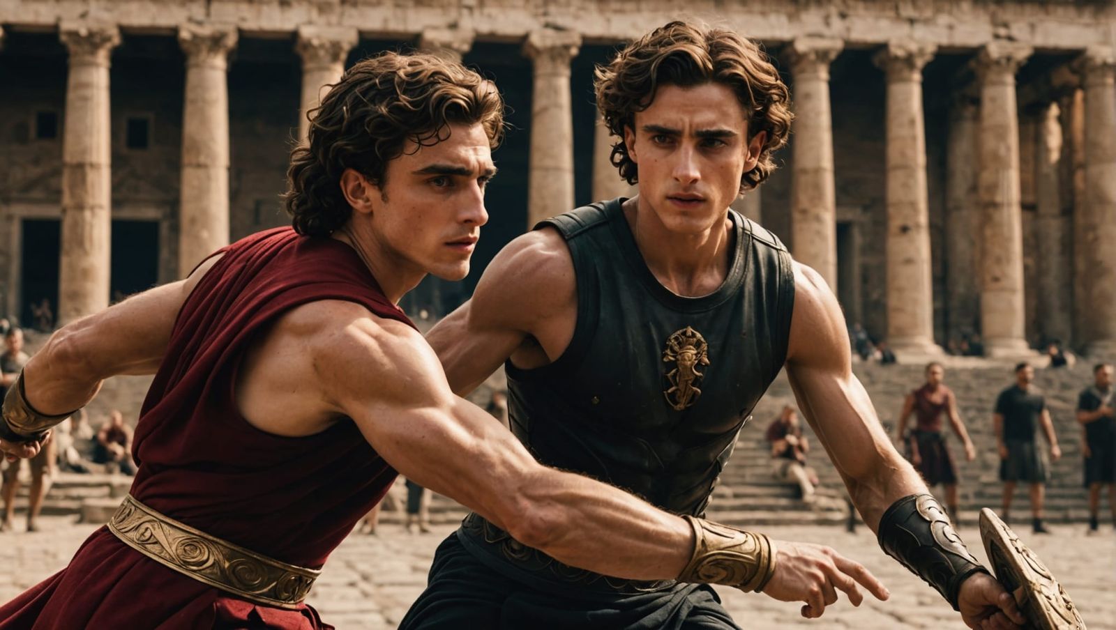 Heroic Battle Against Medusa in Greek Colosseum