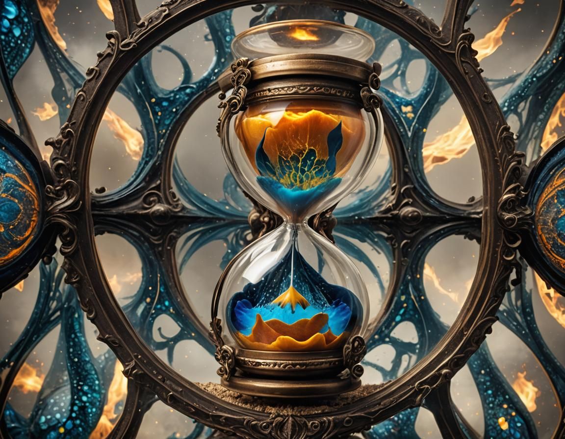 Hourglass Double Exposure: Fire Butterfly and Blue Fire