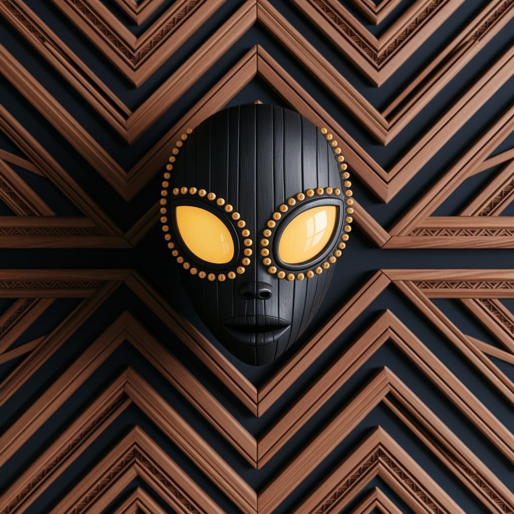 Surreal African Mask in Cyberpunk Style with Geometric Patte...